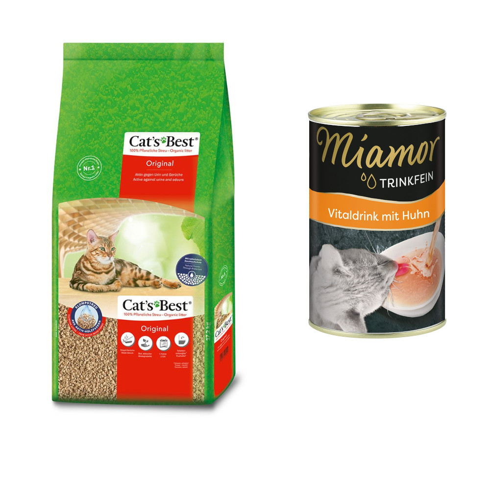 Cat's Best Original Katzenstreu + 135 ml Miamor Trinkfein Vitaldrink gratis! - 40 l (ca. 17,2 kg) von Cat's Best