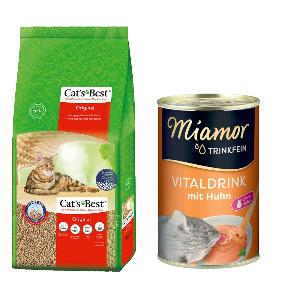 Cat's Best Original Katzenstreu + 135 ml Miamor Trinkfein Vitaldrink gratis! - 40 l (ca. 17,2 kg) von Cat's Best