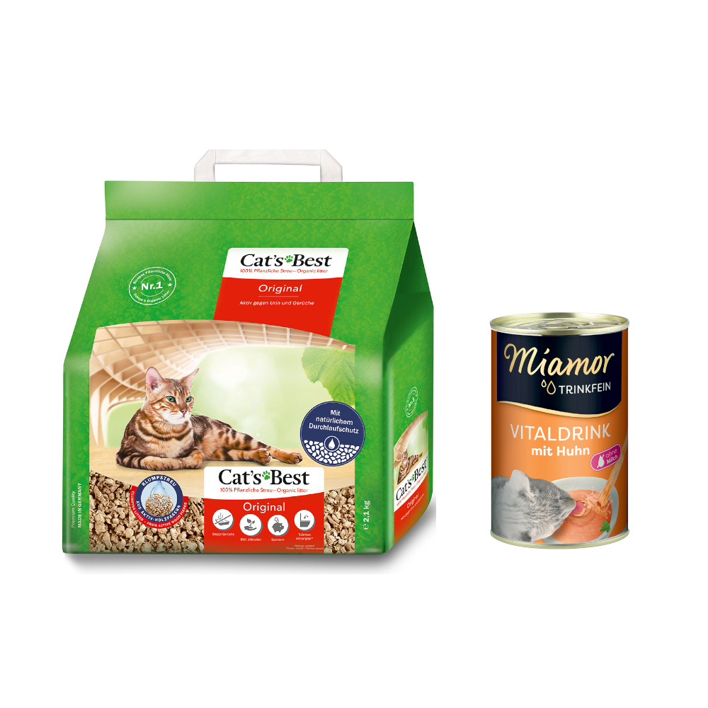 Cat's Best Original Katzenstreu + 135 ml Miamor Trinkfein Vitaldrink gratis! - 5 l (ca. 2,1 kg) von Cat's Best