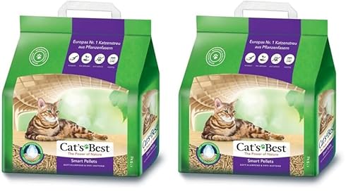 Cat's Best Smart Pellets, 100% pflanzliche Katzenstreu, Innovative Klumpstreu für Katzen aus antihaftenden Aktiv-Holzfasern – stoppt das Heraustragen, 5 kg/ 10 l (Packung mit 2) von Cat's Best