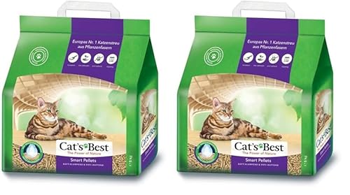 Cat's Best Smart Pellets, 100% pflanzliche Katzenstreu, Innovative Klumpstreu für Katzen aus antihaftenden Aktiv-Holzfasern – stoppt das Heraustragen, 5 kg/ 10 l (Packung mit 2) von Cat's Best