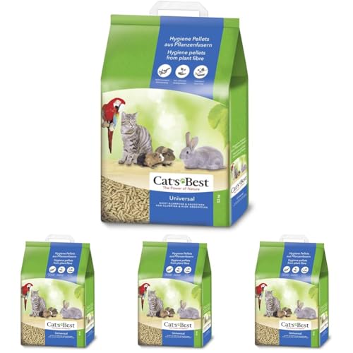 Cat's Best Universal, 100% pflanzliche Kleintierstreu, Nicht klumpende Pellets aus Pflanzenfasern – für Katzen und andere Kleintierrassen, 11 kg/20 l (Packung mit 4) von Cat's Best