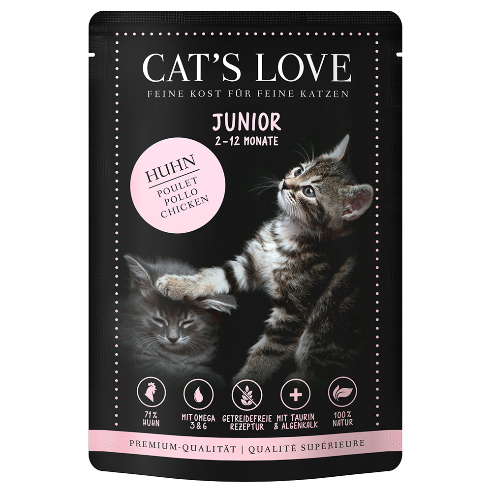 10 + 2 gratis! 12 x 85 g Cat's Love - Junior Huhn von Cat's Love