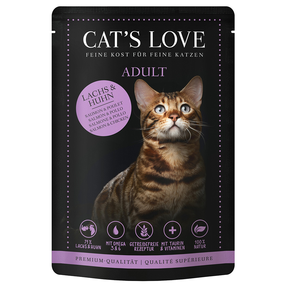 10 + 2 gratis! 12 x 85 g Cat's Love - Lachs & Huhn von Cat's Love