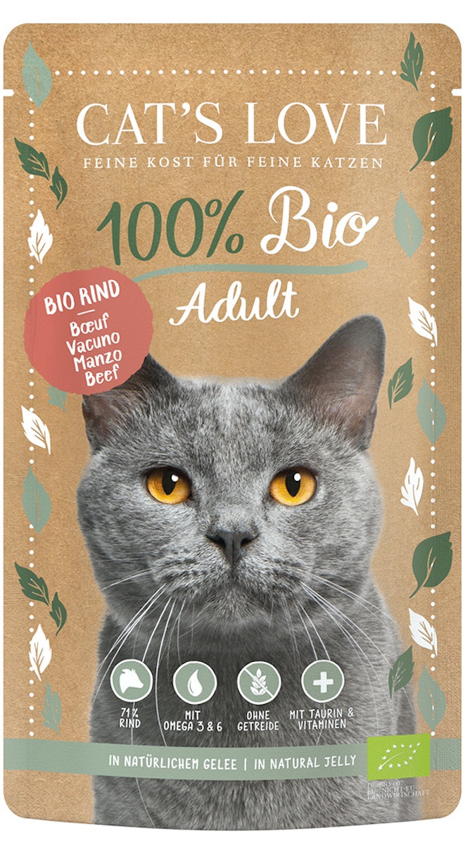 Cat's Love Adult Bio 100 Gramm Katzennassfutter 12 x 100 Gramm Rind