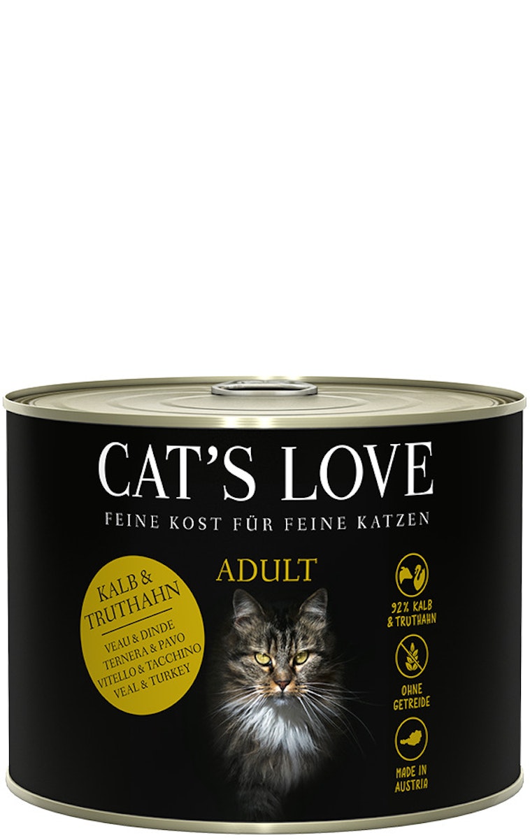 Cat's Love Adult Mix 200g Dose Katzennassfutter Sparpaket 12 x 200 Gramm Kalb & Truthahn mit Katzenminze