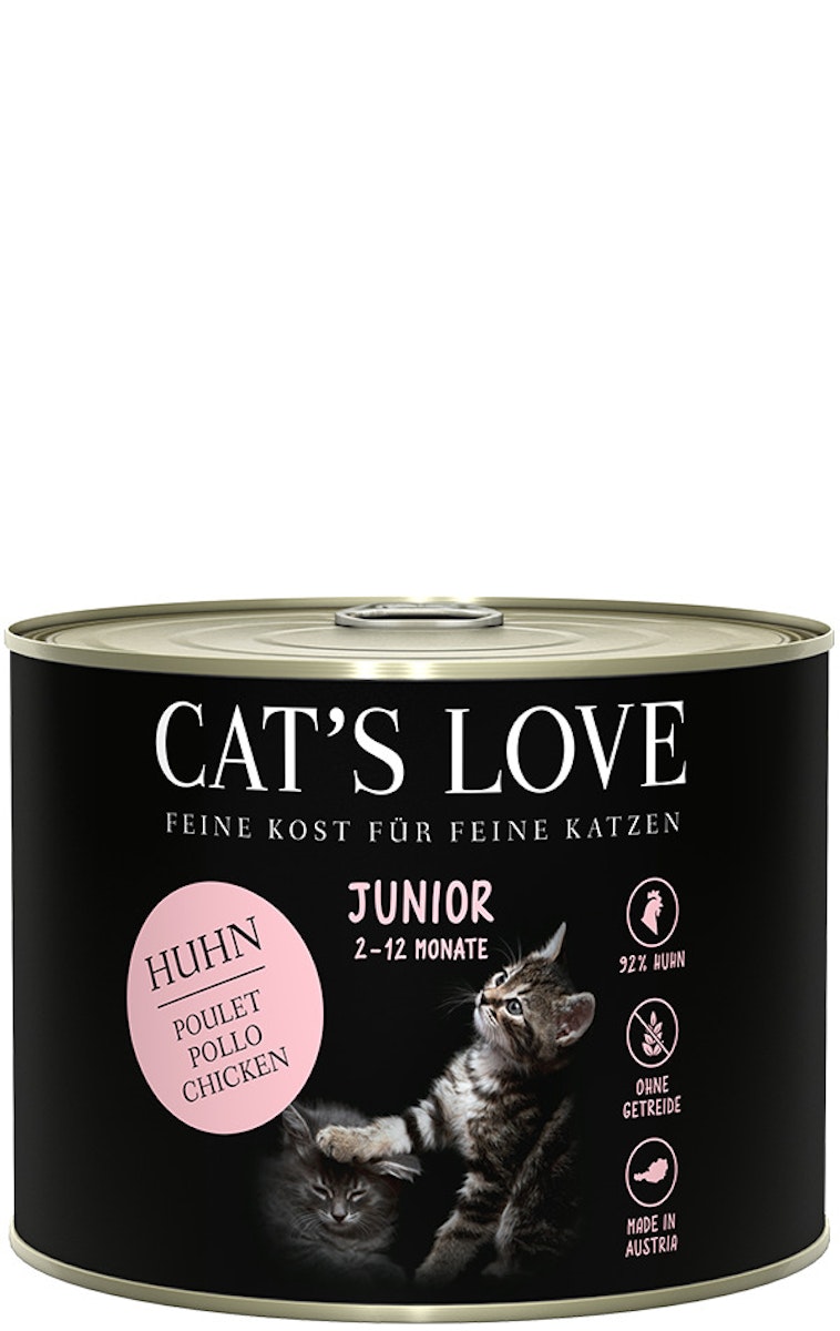 Cat's Love Junior 200g Dose Katzennassfutter Sparpaket 12 x 200 Gramm Huhn Pur mit Seealgen & Distelöl