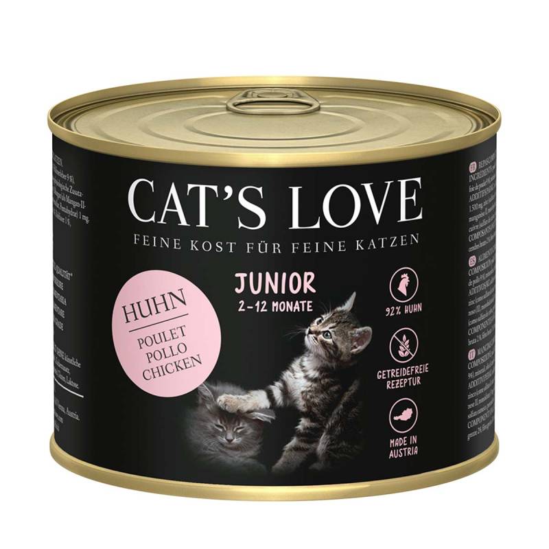 Cat's Love Nassfutter Junior Huhn Pur mit Algenkalk und Distelöl 6x200g von Cat's Love