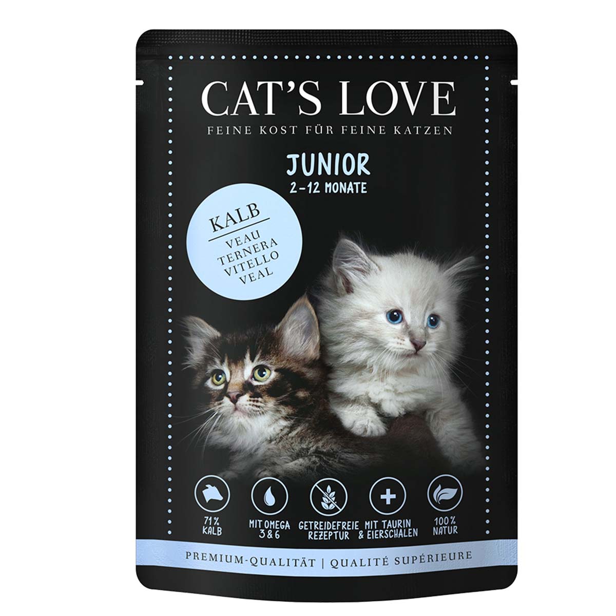 Cat's Love Nassfutter Junior Kalb mit Eierschalen & Lachsöl 12x85g von Cat's Love