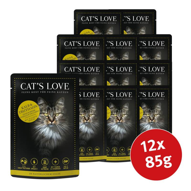 Cat's Love Nassfutter Kalb & Truthahn mit Katzenminze & Leinöl 12x85g von Cat's Love