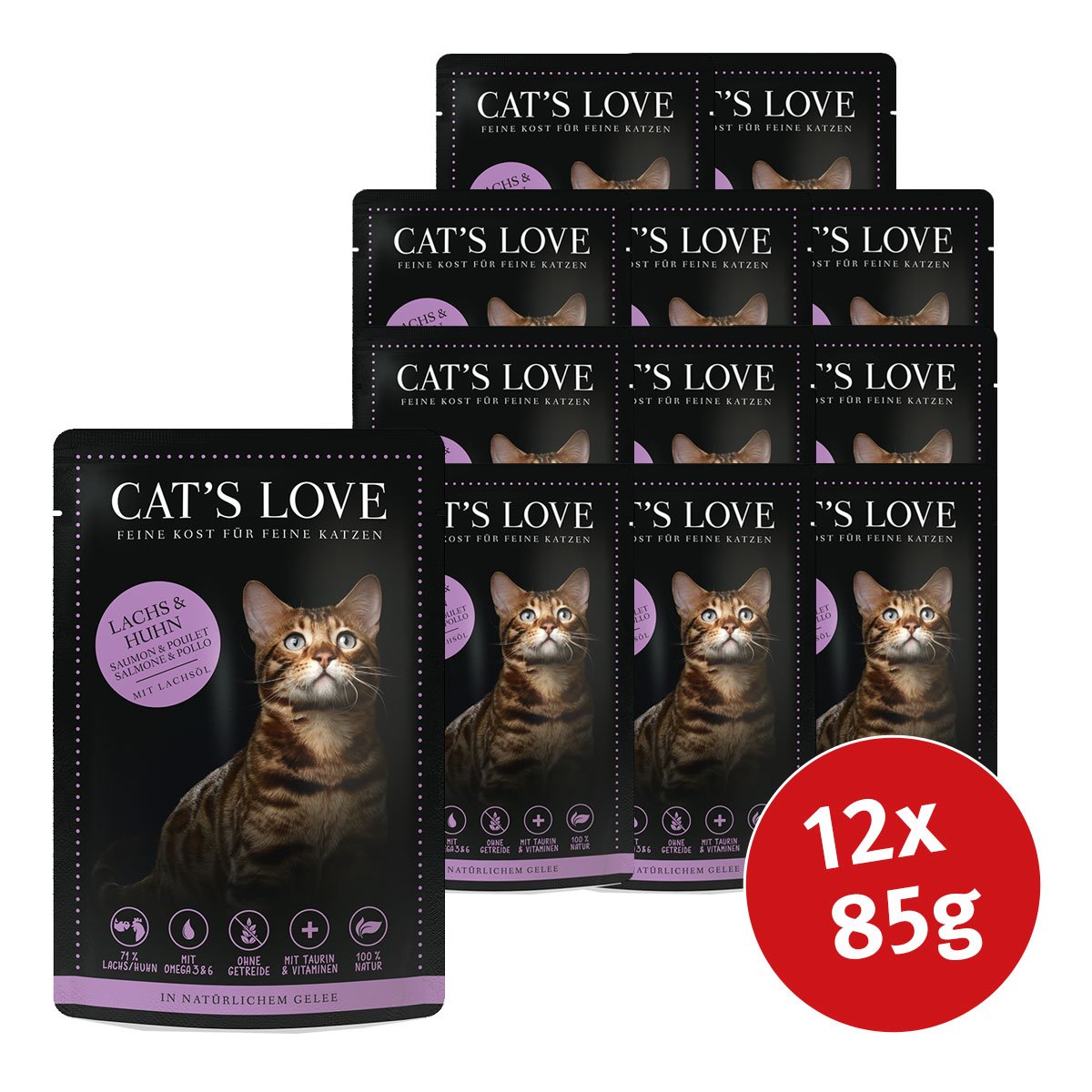 Cat's Love Nassfutter Lachs & Huhn mit Petersilie & Lachsöl 12x85g von Cat's Love