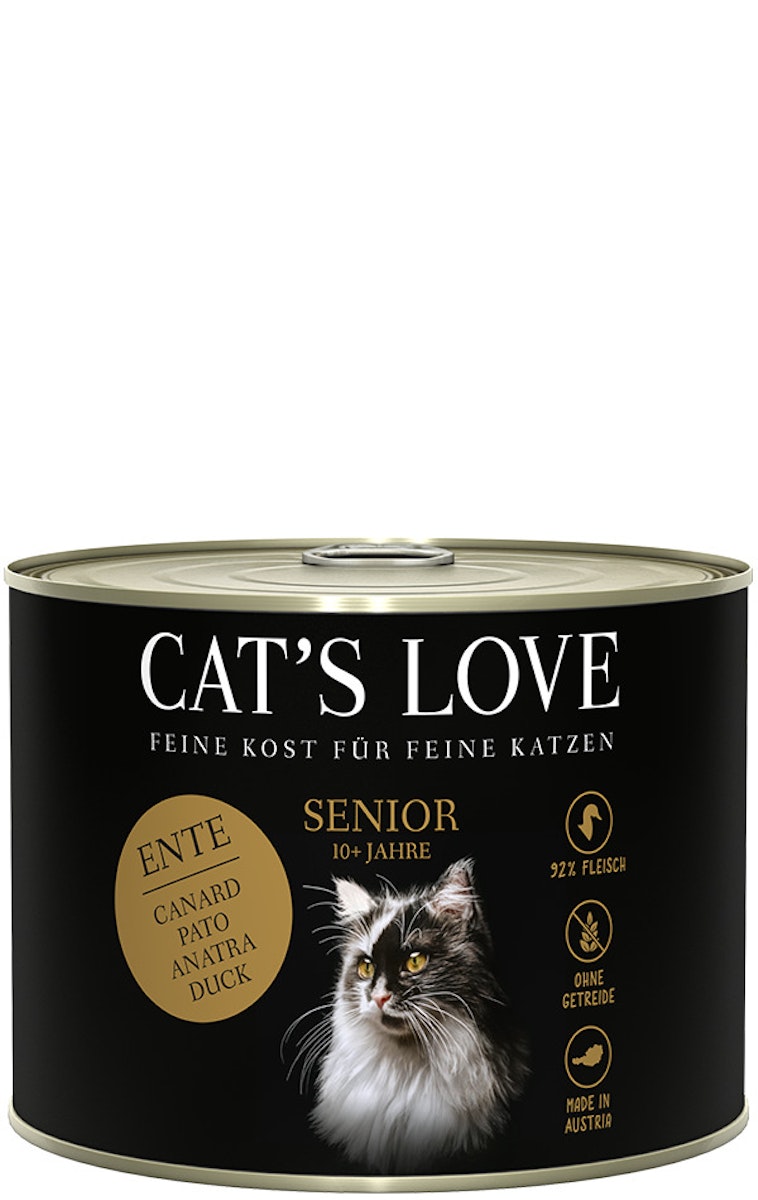 Cat's Love Senior 200g Dose Katzennassfutter Sparpaket 12 x 200 Gramm Ente mit Distelöl & Liebstöckel