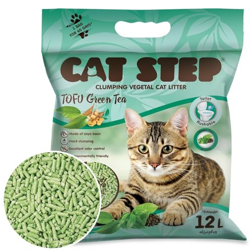 Cat Step Tofu Grüner Tee Katzenstreu - Umweltfreundlich, Nicht Klumpend, Biologisch Abbaubar, Geruchskontrolle, Chemiefrei, 5,4 kg von Cat step