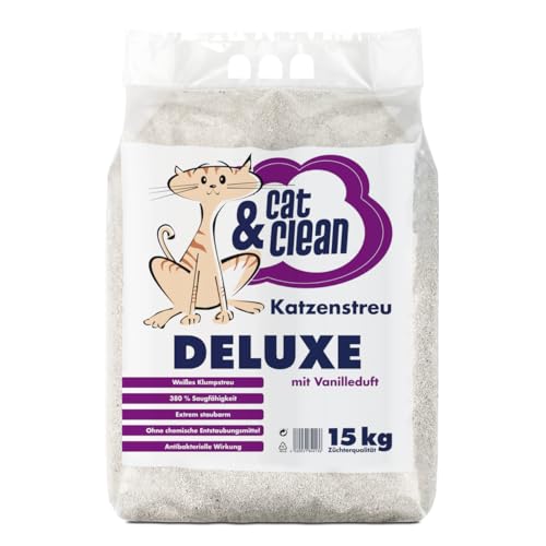 Cat & Clean Deluxe mit Vanilleduft 15 kg Beutel Katzenstreu Der Extraklasse Klumpendes Einstreu Extrem Saugfähig Naturprodukt Aus Bentonit von Cat & Clean