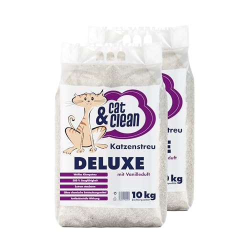 Cat & Clean Katzenstreu Der Extraklasse Klumpendes Einstreu Extrem Saugfähig Naturprodukt Aus Bentonit (Deluxe Vanille, 20) von Cat & Clean