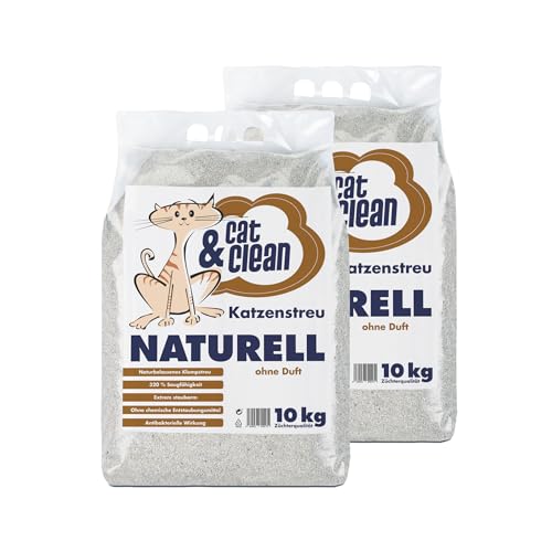 Cat & Clean Katzenstreu Der Extraklasse Klumpendes Einstreu Extrem Saugfähig Naturprodukt Aus Bentonit 20Kg (Naturell) von Cat & Clean