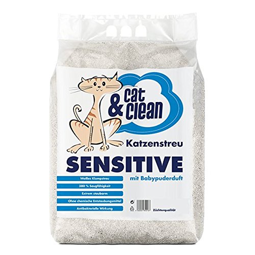 Cat & Clean Katzenstreu Der Extraklasse Klumpendes Einstreu Extrem Saugfähig Naturprodukt Aus Bentonit 20Kg (Sensitive Babypuder) von Cat & Clean