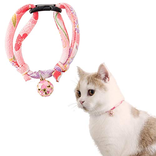 Necoichi Chirimen Katzenhalsband mit Glöckchen, Pastellrosa, 0,04 kg von Necoichi