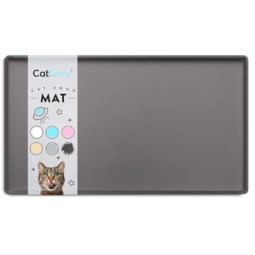 CatGuru Katzenfuttermatte, Kleine & Große Haustierfuttermatte, wasserdichte Katzenmatte für Futter und Wasser, Silikon Haustier Matte für Futter, Haustier Schüssel Matte (Klein, Carbon) von CatGuru