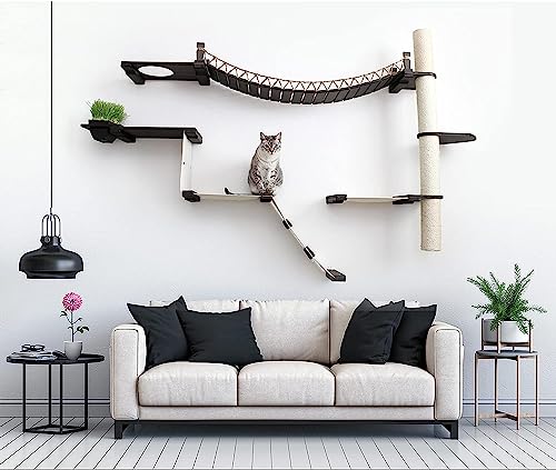 Catastrophic Creations Expedition Katzenhöhle – 5 Ebenen, wandmontiertes Katzenmöbel mit Brücke, Hängematte, Kratz- und Pflanzgefäßregal – Bambus, verstellbar, 228,6 x 139,7 x 228,6 cm, 38,6 kg von CatastrophiCreations