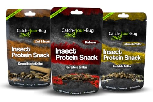 3er-Pack essbare Insektensnacks - Gewürzte Grillen zum Essen von Catch-Your-Bug, je 15 g von Catch-your-bug
