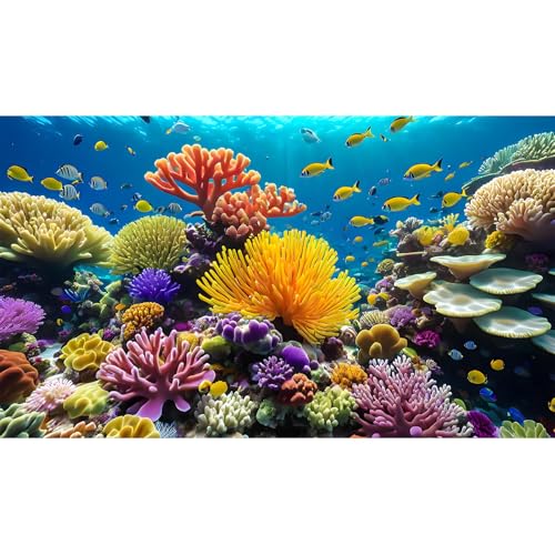 Underwater World Hintergrund für Aquarium, Tiefsee, Meereslebewesen, Terrarium, verschiedene Korallen und tropische Fische, Aquarium-Hintergrund, blaue Unterwasser-Sonnenstrahlen, von CaterRina