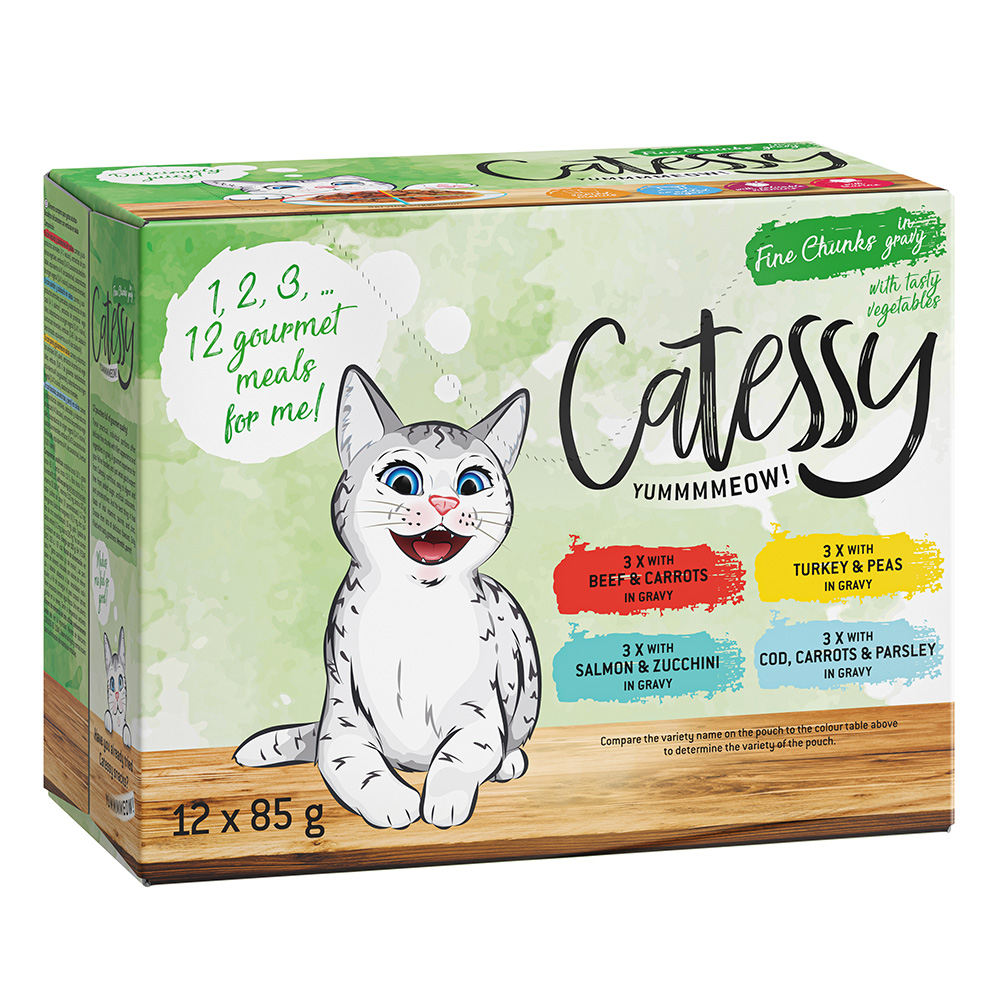Catessy Delikatess-Häppchen mit Gemüse in Sauce Mix 4 Sorten 2 + 1 Gratis! - 3 x (12 x 85g) von Catessy
