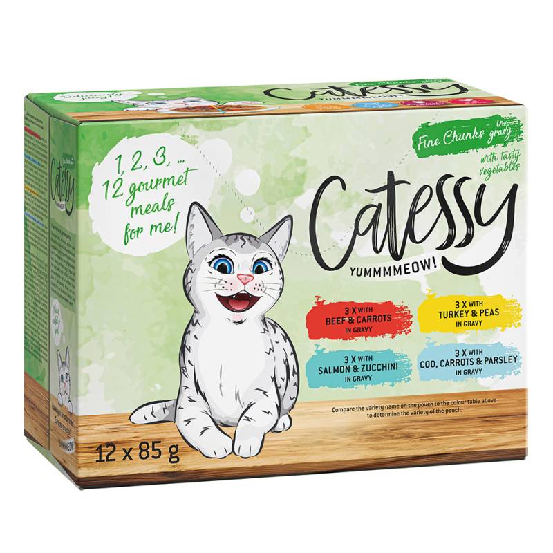 Catessy Delikatess-Häppchen mit Gemüse in Sauce Mix 4 Sorten 2 + 1 Gratis! - 3 x (12 x 85g) von Catessy