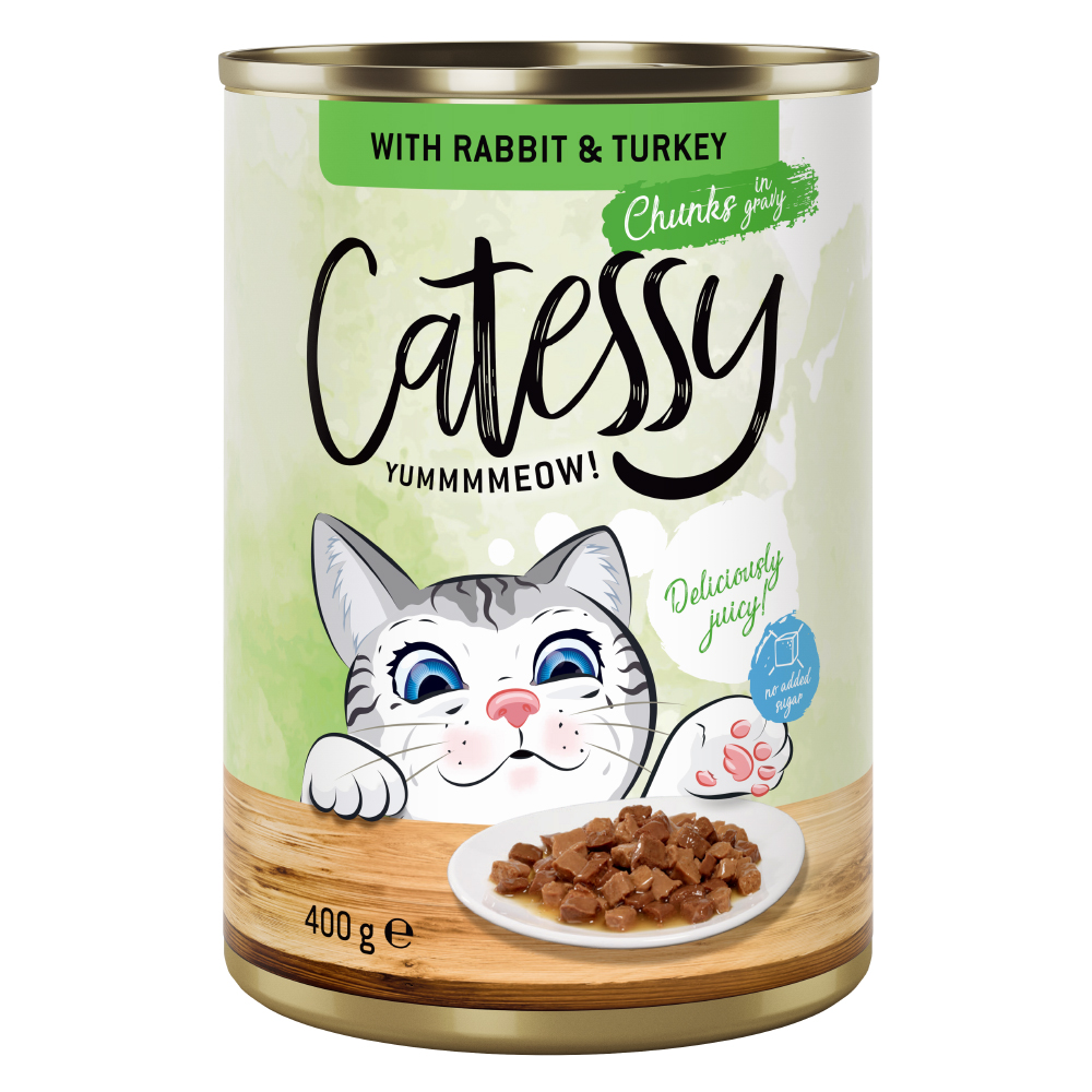 Catessy Häppchen in Sauce oder Gelee 12 x 400 g - mit Kaninchen und Truthahn in Sauce von Catessy
