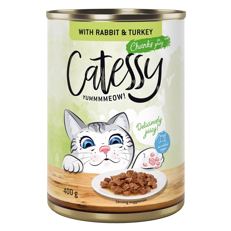 Catessy Häppchen in Sauce oder Gelee 12 x 400 g - mit Kaninchen und Truthahn in Sauce von Catessy