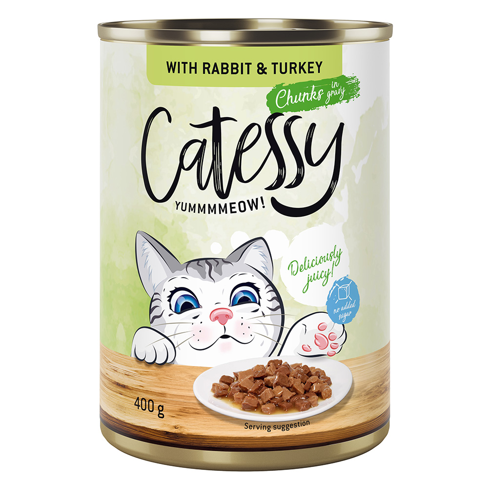 Sparpaket Catessy Häppchen in Sauce oder Gelee 24 x 400 g - mit Kaninchen und Truthahn in Sauce von Catessy