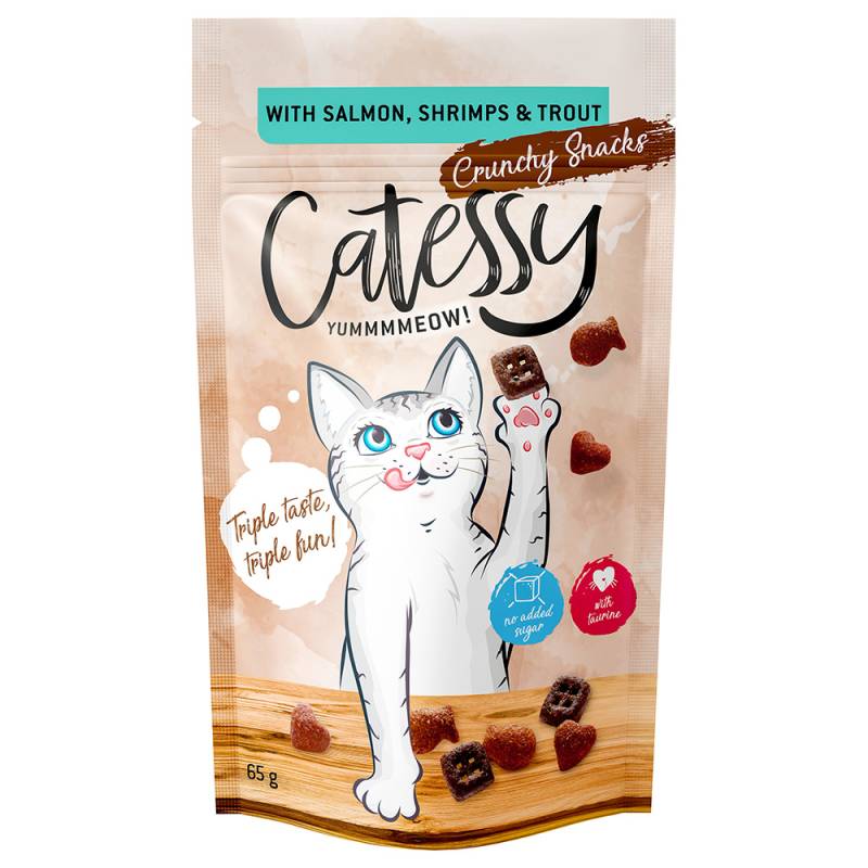 Sparpaket Catessy Knuspersnacks 15 x 65 g - mit Lachs, Shrimps & Forelle von Catessy