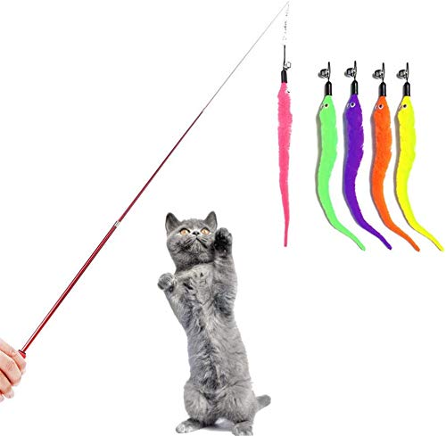 CathEU Interaktives Katzenspielzeug, Katzenbabyspielzeug, einziehbares Katzenspielzeug aus natürlichem Federstock, Ersatzwurm-Katzenspielzeug für Katzenfischer (red) von CathEU