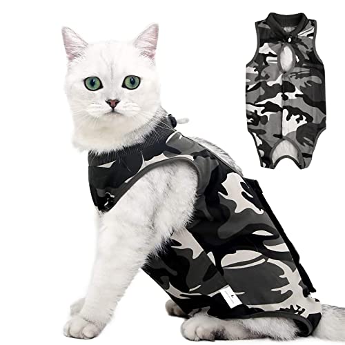 Cat Recovery Anzug, Tarnung Recovery Suit Katze, Chirurgischer Erholungsanzug, Katzenbody Nach Op, Kegel E Halsband Alternative, Kleidung Nach der Operation für Katzen Haustiere Bauchwunden (L) von Catime