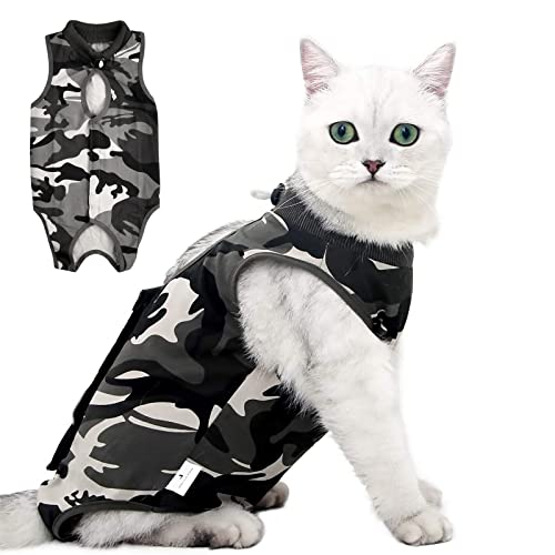 Cat Recovery Anzug, Tarnung Recovery Suit Katze, Chirurgischer Erholungsanzug, Katzenbody Nach Op, Kegel E Halsband Alternative, Kleidung Nach der Operation für Katzen Haustiere Bauchwunden (S) von Catime