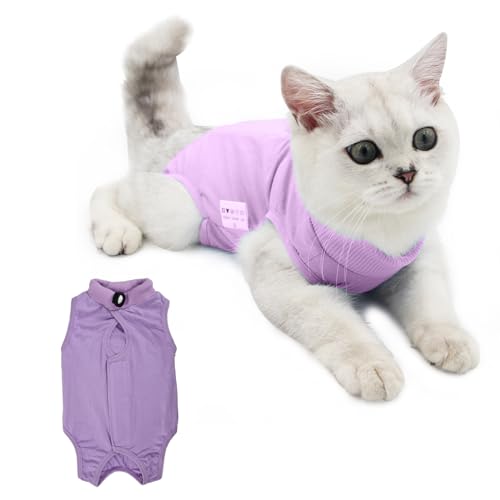 Recovery Suit Katze, Katzenbody Nach Op, Kegel E Halsband Alternative, Haustiere Chirurgie Suits, Welpenschutzkleidung, Cat Chirurgischer Erholungsanzug für Bauchwunden oder Hautkrankheiten (L, lila) von Catime