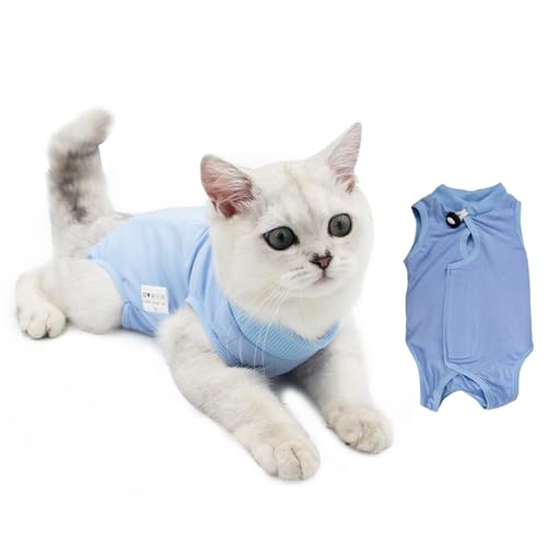 Recovery Suit Katze, Katzenbody Nach Op, Kegel E Halsband Alternative, Haustiere Chirurgie Suits, Welpenschutzkleidung, Cat Chirurgischer Erholungsanzug für Bauchwunden oder Hautkrankheiten (M, Blau) von Catime