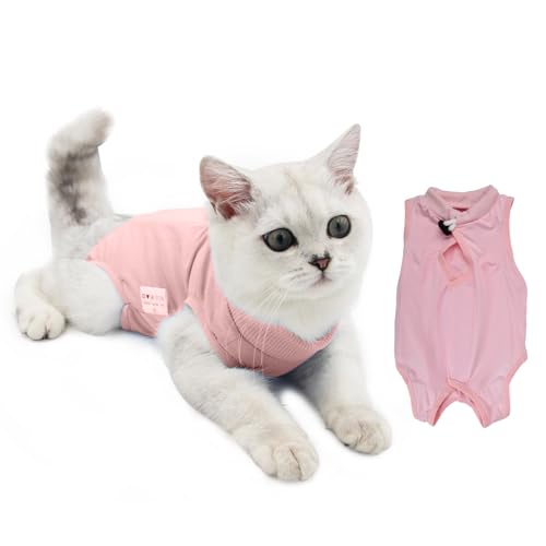 Recovery Suit Katze, Katzenbody Nach Op, Kegel E Halsband Alternative, Haustiere Chirurgie Suits, Welpenschutzkleidung, Cat Chirurgischer Erholungsanzug für Bauchwunden oder Hautkrankheiten (M, Rosa) von Catime