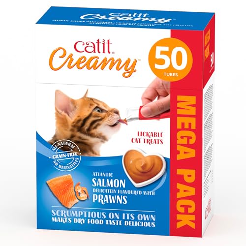 Catit Creamy flüssigkeitsspendende Leckpaste für Katzen mit Lachs und Garnele, 50 x 10g von Catit