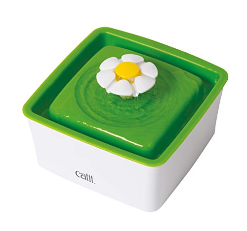 Catit 43735W Flower Fountain MINI, Blumentrinkbrunnen Mini für Katzen, 1,5L, weiß/grün von Catit