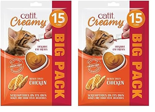 Catit Creamy flüssigkeitsspendende Leckpaste für Katzen mit Huhn, 15 x 10g (Packung mit 2) von Catit