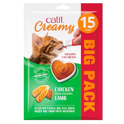 Catit Creamy flüssigkeitsspendende Leckpaste für Katzen mit Huhn und Lamm, 15 x 10g von Catit