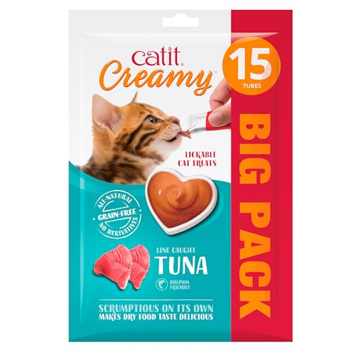 Catit Creamy flüssigkeitsspendende Leckpaste für Katzen mit Thunfisch, 15 x 10g von Catit