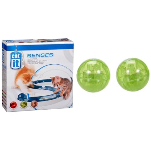 Catit Design Senses Spielschiene, Play Circuit, inklusive Ball, für Katzen, 1 Stück (1er Pack) & Design Senses beleuchteter Ball für Senses Spielschienen, 2er Pack von Catit