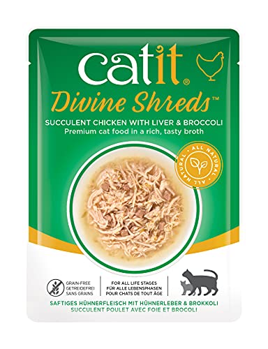 Catit Divine Shreds, Premium Katzenfutter, Trockenfuttertopping, Topping für Trockenfutter, mit Hühnerfleisch mit Hühnerleber und Brokkoli, 1er Pack, 75g von Catit