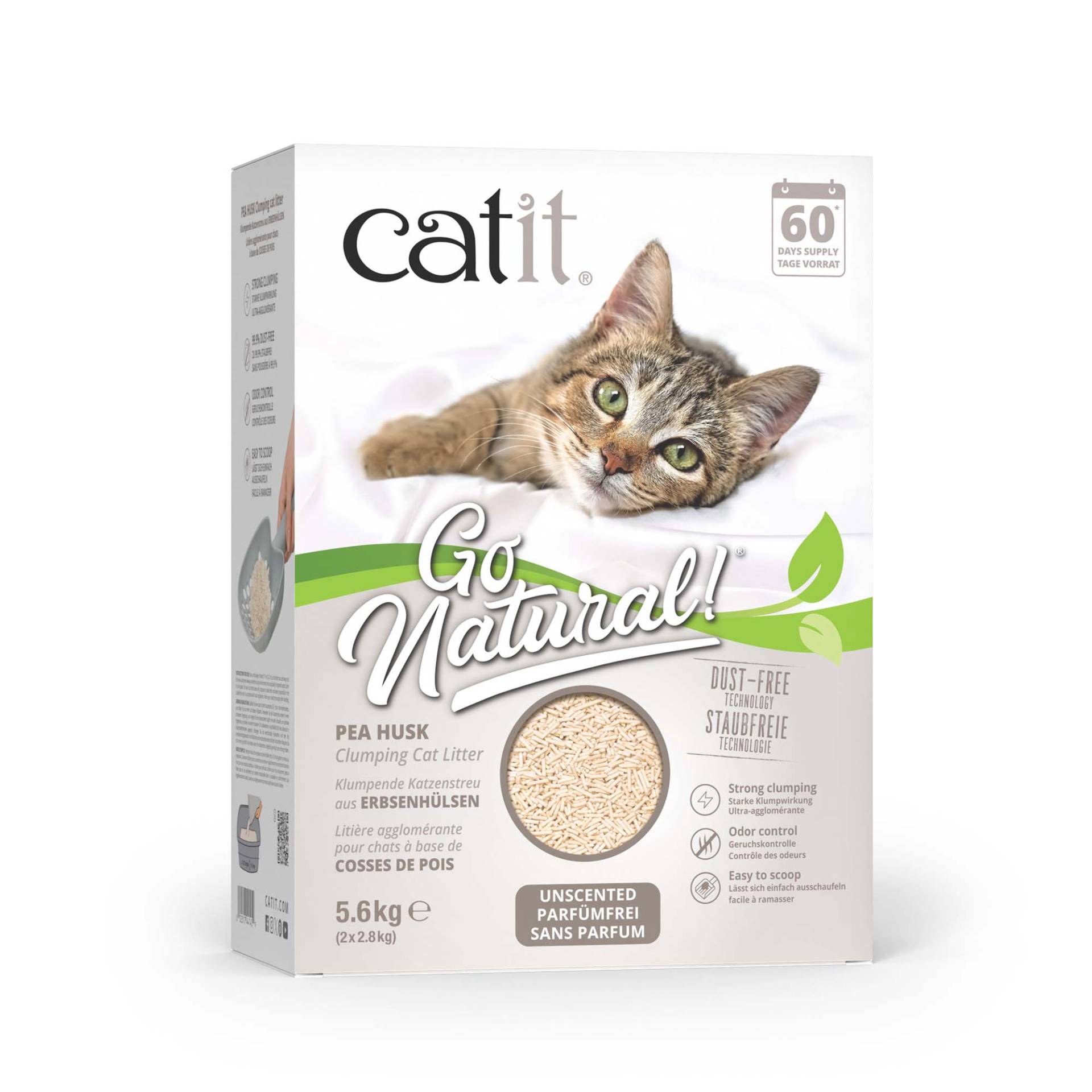 Catit Go Natural Katzenstreu aus Erbsenhülsen, parfümfrei - Sparpaket: 11,2 kg (4 x 2,8 kg) von Catit