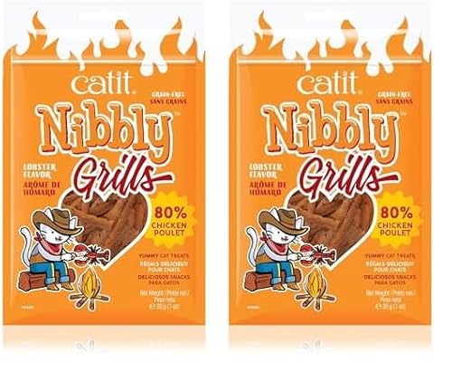 Catit Nibbly Grills, Kaustreifen aus Hühnchen und Hummer, für Katzen, 30g (Packung mit 2) von Catit
