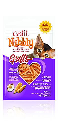 Catit Nibbly Grills, Kaustreifen aus Hühnchen und Jakobsmuschel, für Katzen, 30g von Catit
