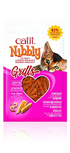 Catit Nibbly Grills, Kaustreifen aus Hühnchen und Garnelen, für Katzen, 30g von Catit