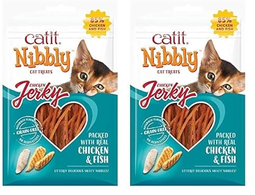 Catit Nibbly Jerky, Kaustreifen aus Hühnchen und Fisch für Katzen, 30g (Packung mit 2) von Catit